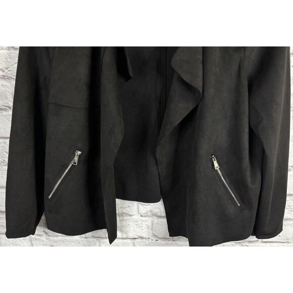 Haute Monde Black Faux Suede Moto Jacket Open Front Coat SOFT Curvy Plus Size 2X - Picture 5 of 8